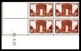 ** N°258, Arc De Triomphe En Bloc De Quatre Coin De Feuille Daté Du 29/3/33, TB  Qualité: **  Cote: 475 Euros - ....-1929