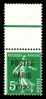 ** N°24, 5c Vert Surchargé 'POSTES PARIS 1920', Bord De Feuille, SUP (signé Calves/certificat)  Qualité: **  Cote: 850 E - 1893-1947