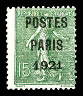 (*) N°28a, 15c Vert-olive. Postes Paris 1921. Grands Chiffres '192'. SUP. R.R.R. (signé Scheller/certificat)  Qualité: ( - 1893-1947