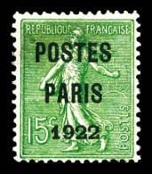 * N°31, 15c Vert Olive Surchargé 'POSTE PARIS 1922', TB (certificat)  Qualité: *  Cote: 1750 Euros - 1893-1947