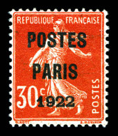 ** N°32, 30c Rouge Surchargé 'POSTE PARIS 1922', Très Bon Centrage. SUP (signé Brun/certificat)  Qualité: **  Cote: 1755 - 1893-1947