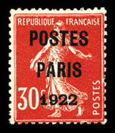 * N°32, 30c Rouge Surchargé 'POSTE PARIS 1922', Petites Imperfection De Gomme Sinon TB (certificat)  Qualité: *  Cote: 7 - 1893-1947