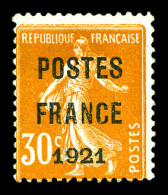 (*) N°35, 30c Orange Surchargé 'POSTES FRANCE 1921', Grande Fraîcheur, RARE Et SUPERBE (certificats)  Qualité: (*)  Cote - 1893-1947