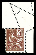 ** N°113n, 20c Mouchon, Piquage Oblique Par Pliage, Coin De Feuille. SUP (certificat)  Qualité: ** - Ungebraucht