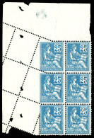 ** N°118, 25c Mouchon Type II, Superbe Piquage Oblique Par Pliage Sur Bloc De 6 Coin De Feuille. TTB. R.R. (certificat)  - Unused Stamps