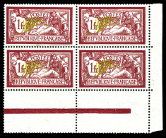 ** N°121b, 1F Merson, Centre Très Deplacé En Bloc De Quatre Coin De Feuille, SUP (certificat)  Qualité: **  Cote: 1600 E - Unused Stamps