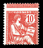 ** N°124e, 10c Mouchon, Piquage à Cheval. TTB (certificat)  Qualité: **  Cote: 475 Euros - Unused Stamps