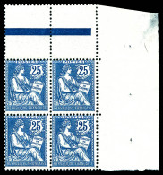 ** N°127a, 25c Mouchon, Impression Recto-verso En Bloc De Quatre Coin De Feuille. SUP (certificat)  Qualité: **  Cote: 2 - Unused Stamps