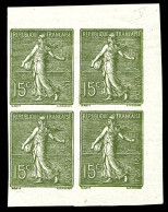 ** N°130, 15c Semeuse Type V, Bloc De Quatre Composé De 2 Paires Verticales Non Dentelées Provenant De Carnet. SUPERBE.  - Unused Stamps