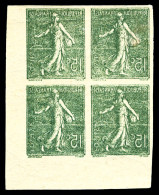 ** N°130g, 15c Olive: NON DENTELE IMPRESSION RECTO-VERSO En Bloc De Quatre Coin De Feuille, SUP (certificat)  Qualité: * - Unused Stamps