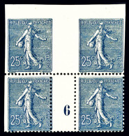 ** N°132a, 25c Bleu Foncé: 2 Ex Dentelés Tenant à Non Dentelés Formant Un Bloc De Quatre (1ex*) Millésime '6', R.R.R (ce - Unused Stamps