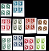 ** Marianne D'Alger Essais Non Dentelés: Ensemble De 10 Blocs De 4 Avec Et Sans Valeurs, RRE Et SUP (certificat)  Qualit - Essais De Couleur 1900-1944