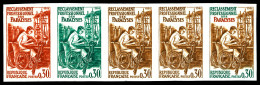 ** N°1405, Paralysés, Bande De 5 Exemplaires Dont 1 Multicolore. TB  Qualité: **  Cote: 200 Euros - Color Proofs 1945-…