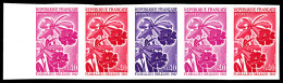 ** N°1528, 40c Orchidées: Bande De 5 Exemplaires. TB  Qualité: **  Cote: 200 Euros - Color Proofs 1945-…