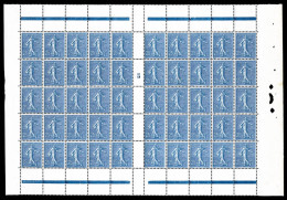 ** N°132, Semeuse, 25c Bleu En Feuille De 50 Exemplaires Avec Millésime '5', Très Bon Centrage D'ensemble, SUP (certific - Feuilles Complètes