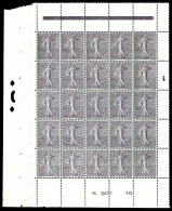 ** N°133, 30c Lilas En Panneau De 25 Exemplaires Avec Numéro De Feuille, FRAÎCHEUR POSTALE, TRÈS BON CENTRAGE, EXCEPTION - Full Sheets