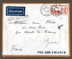 !!! LETTRE PAR AVION POUR MARSEILLE, CACHET DE TONG, TONKIN, TAXÉE À L'ARRIVÉE, DE 1938 - Posta Aerea