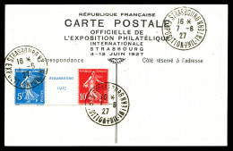 O N°242A, Expo De Strasbourg, Paire Avec Intervalle Obl Càd De L'exposition Du 7 Juin 27 Sur Carte Postale De L'expo. TB - 1921-1960: Modern Period