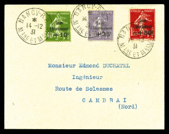 O N°275/277, Série Caisse D'amortissement De 1931 Sur Lettre De Nancy Le 14.12.31 Pour Cambrai. TTB (certificat)  Qualit - 1921-1960: Moderne