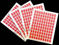 ** LOT DE FACIALE: 4 Feuilles Completes De 100 Exemplaires TVP ROUGE 20g Autocollants, 400 Exemplaires. TTB  Qualité: ** - Sammlungen