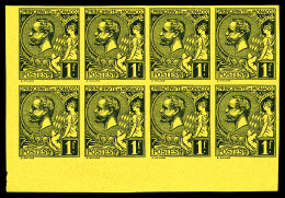 (*) N°20b, Albert 1er, 1f Noir Sur Jaune Non Dentelé (toujours Sans Gomme): Bloc De 8 Exemplaires Cdf. TTB (certificat)  - Unused Stamps