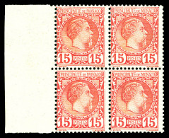 ** N°24, Charles III, 15c Rose En Bloc De Quatre Bord De Feuille Latéral, Fraîcheur Postale, SUP. R. (certificat)  Quali - Unused Stamps