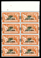 ** N°73a, 60 M Sur 2f Orange Et Vert: Barres Déplacées Sur Bloc De 8 Haut De Feuille (5ex*). SUP. R. (certificat)  Quali - Unused Stamps