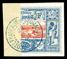 O N°15c, 50c Bleu Et Rose, Timbre Coupé Sur Fragment. TTB (certificat)  Qualité: Oblitéré  Cote: 400 Euros - Used Stamps