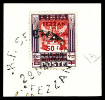 O N°10, 50f Sur 75c Violet Et Rouge Obl R.F. SEBHA 29 MAI 1943 FEZZAN Sur Son Support, Tirage 79 Exemplaires. SUPERBE. R - Used Stamps