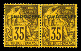 (*) N°23ca, 35c Violet-noir Sur Jaune: 'GUADELONPE' En Paire Avec Normal. TTB (certificat)  Qualité: (*)  Cote: 750 Euro - Unused Stamps