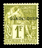 * N°26d, 1f Olive Surcharge ''GUADELOUEP''. TTB (certificat)  Qualité: *  Cote: 600 Euros - Neufs