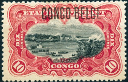 CONGO BELGA, BELGIAN CONGO, STATO LIBERO DEL CONGO, 1909, 10 C.,FRANCOBOLLI NUOVI (MLH*) Mi:BE-CD 2II, Scott:BE-CD 32a, - Ongebruikt