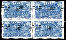 ** N°98a, 25c Sur 2f Bleu, Double Surcharge Sur Bloc De Quatre (1ex*), R.R. SUP (signé/certificat)  Qualité: **  Cote: 8 - Unused Stamps