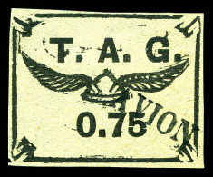 O N°4A, T.A.G, 75c Noir S/gris. TTB (signé Scheller/certificat)  Qualité: Oblitéré  Cote: 1000 Euros - Gebraucht