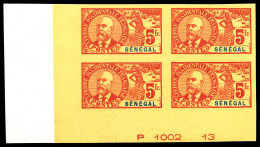 (*) N°17, 5f Rouge Sur Paille Non Dentelé En Bloc De Quatre Cdf Numéroté. SUP (certificat)  Qualité: (*) - Unused Stamps