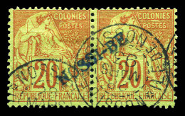 O N°26c, 20c Brique Sur Vert: Surcharge à Cheval Sur Paire. SUP. R. (certificat)  Qualité: Oblitéré  Cote: 650 Euros - Used Stamps