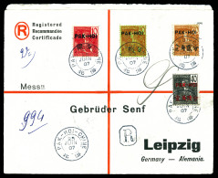 O N°21, 23, 25 Et 27 Sur Lettre Recommandée De PAK-HOI Le 25 Juin 1907 Pour LEIPZIG, Au Verso Cachet De Passage Et D'arr - Lettres & Documents