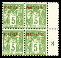 ** N°5Aa, 5c Vert-jaune: Variété Entre Port Et Said Descendu (case 5) Tenant à Normaux En Bloc De Quatre Bdf Millésime ' - Unused Stamps
