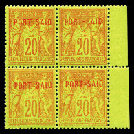 ** N°9A, 20c Brique Sur Vert En Bloc De Quatre Bdf. SUP. R. (certificat)  Qualité: **  Cote: 1600 Euros - Unused Stamps
