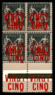 ** N°19, 25c (R) Et VINGT-CINQ (R) En Bloc De Quatre Bord De Feuille. Qualité Exceptionnelle. SUPERBE (certificat)  Qual - Unused Stamps