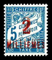 ** Taxe N°5a, 2 M Sur 5c Bleu: Double Surcharge. SUPERBE. R.R. (certificat)  Qualité: **  Cote: 1500 Euros - Unused Stamps