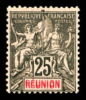 * N°39a, 25c Noir Sur Rose: Double REUNION. TTB. R. (signé Brun/certificat)  Qualité: *  Cote: 660 Euros - Unused Stamps