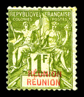 * N°44a, 1f Olive, Double REUNION. TTB (certificat)  Qualité: *  Cote: 550 Euros - Unused Stamps