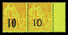 ** N°4A Et 4F, 10 Sur 20c Brique Sur Vert: Types II Et VII Se Tenant, Fraîcheur Postale. SUPERBE. R.R. (certificats)  Qu - Unused Stamps
