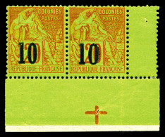 ** N°4C Et 4B, 10 Sur 20c Brique Sur Vert: Types IV Et III Se Tenant En Paire Coin De Feuille Avec Croix De Repère, Fraî - Unused Stamps