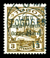 O N°54, 3 Pf Brun Avec Surcharge Aux Lignes Espacées De 2 Mm Avec Les Mots Anglo-French Rapprochés. Timbre Surchargé à L - Used Stamps