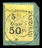 O N°41A, 5 Anna Paille Type V Obl Càd ZANZIBAR Du 25 Juil 1897 Sur Son Support, Tirage 15 Exemplaires. SUPERBE. R.R. (si - Usados