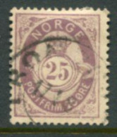 NORWAY 1884 Posthorn 25 Øre Used.  Michel 42 - Oblitérés