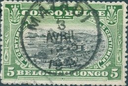 CONGO BELGA, BELGIAN CONGO, PAESAGGI, LANDSCAPE, 5 C., 1910, FRANCOBOLLI USATI Mi:BE-CD 15, Scott:BE-CD 45, Yt:BE-CD 54 - Usados