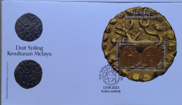Malaysia FDC With Miniature Sheet (13.04.2023) - Malay Sultanate Coins*gold Foil*unusual - Malaysia (1964-...)